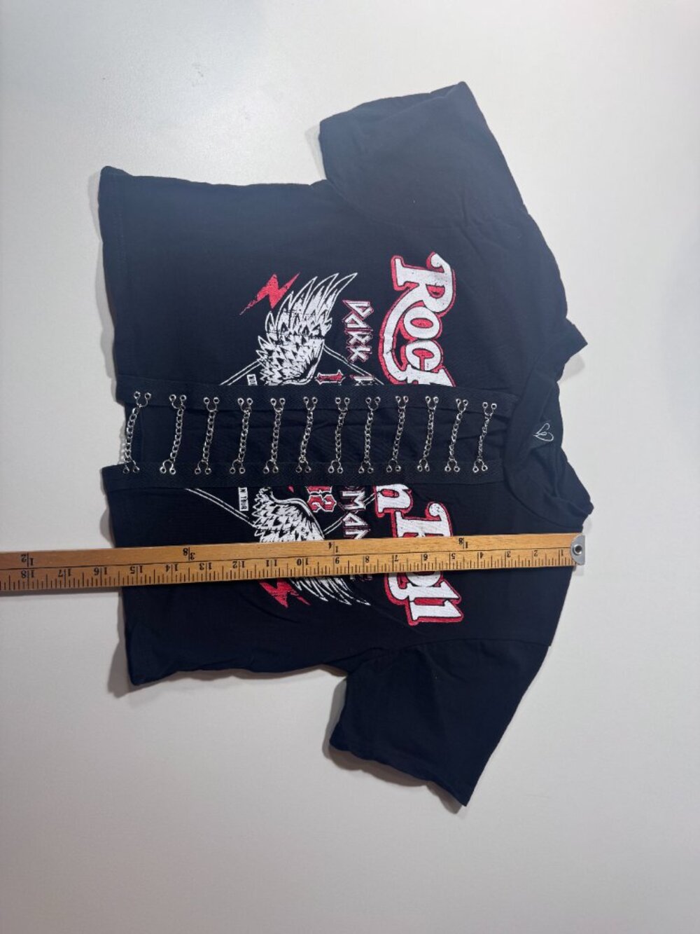 Women’s Black Rock Graphic Chain Corset Lace Up Tee Y2K Punk - Picture 4 of 9